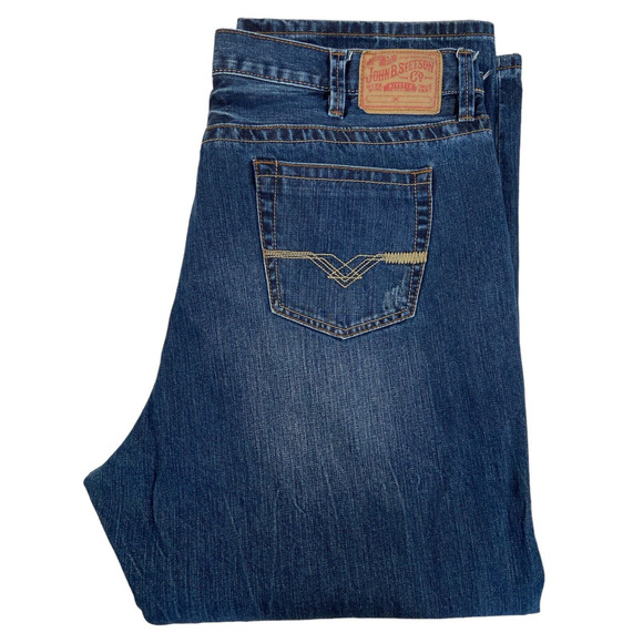 John B Stetson Co 1312 Modern Straight Leg Jeans 44x30 Medium Wash Distressed - Picture 11 of 12